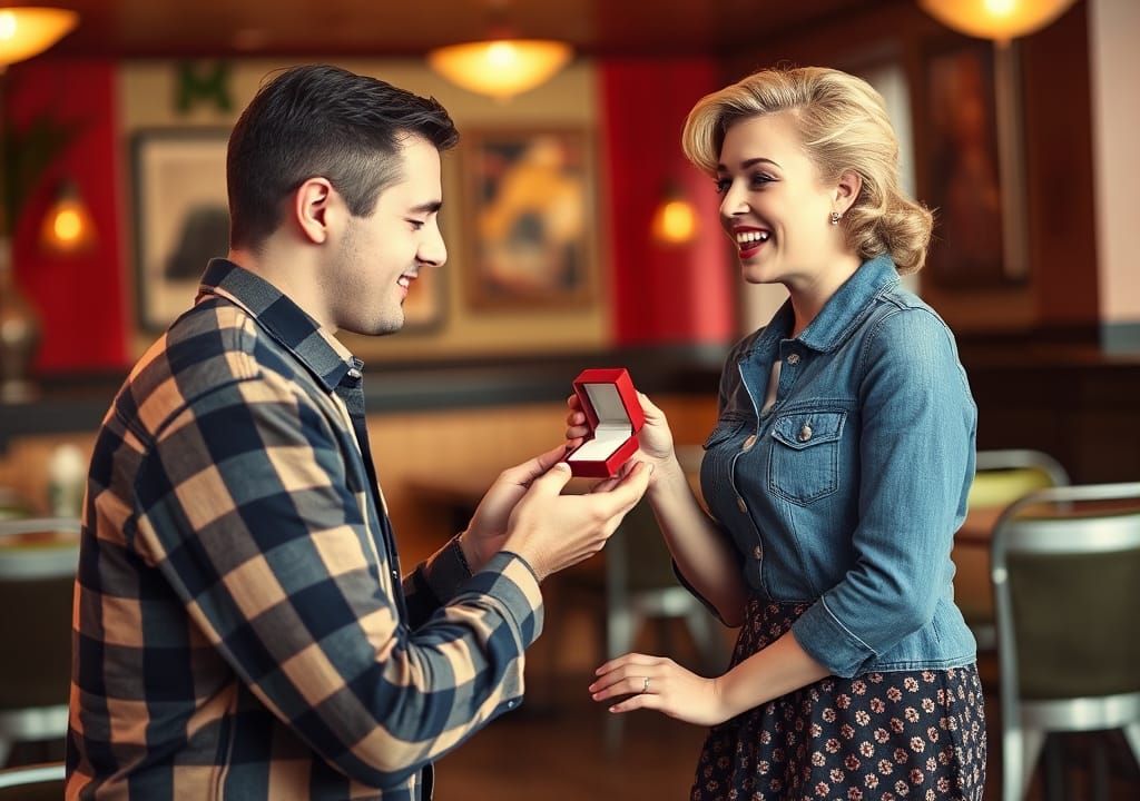 Vibrant 1950s Proposal in a 1960s Restaurant Setting