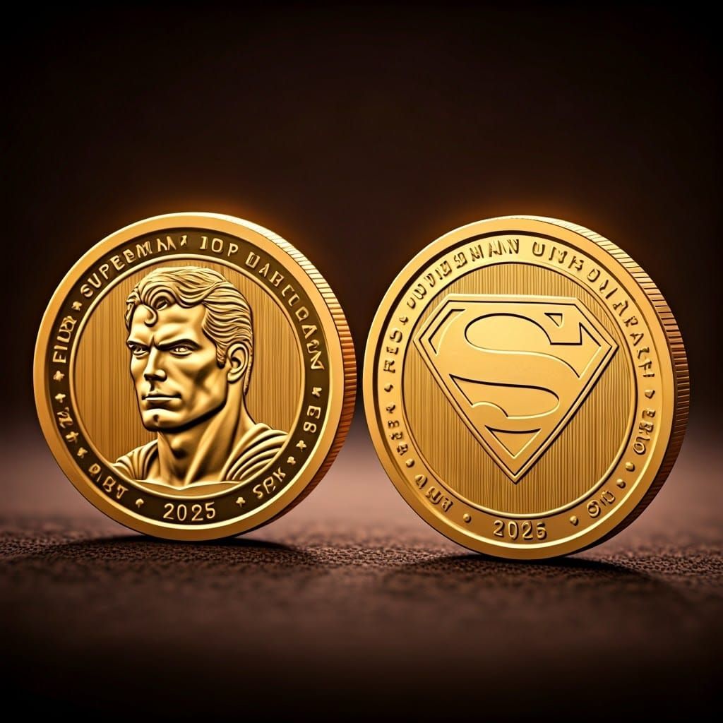 Gold Coins with Superman Portraits and Shield, 2025 Embossed