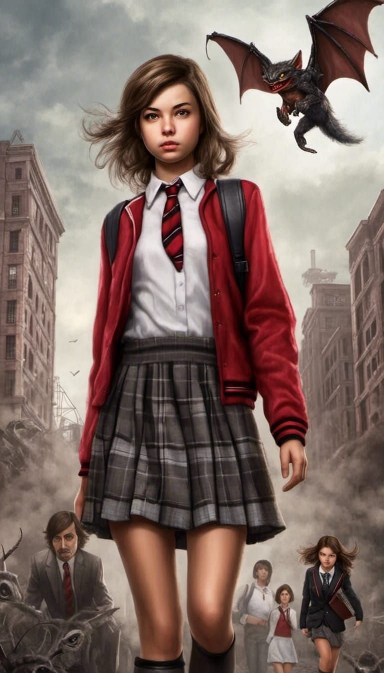 Schoolgirl Chased by Mutant Gremlin in Industrial Landscape