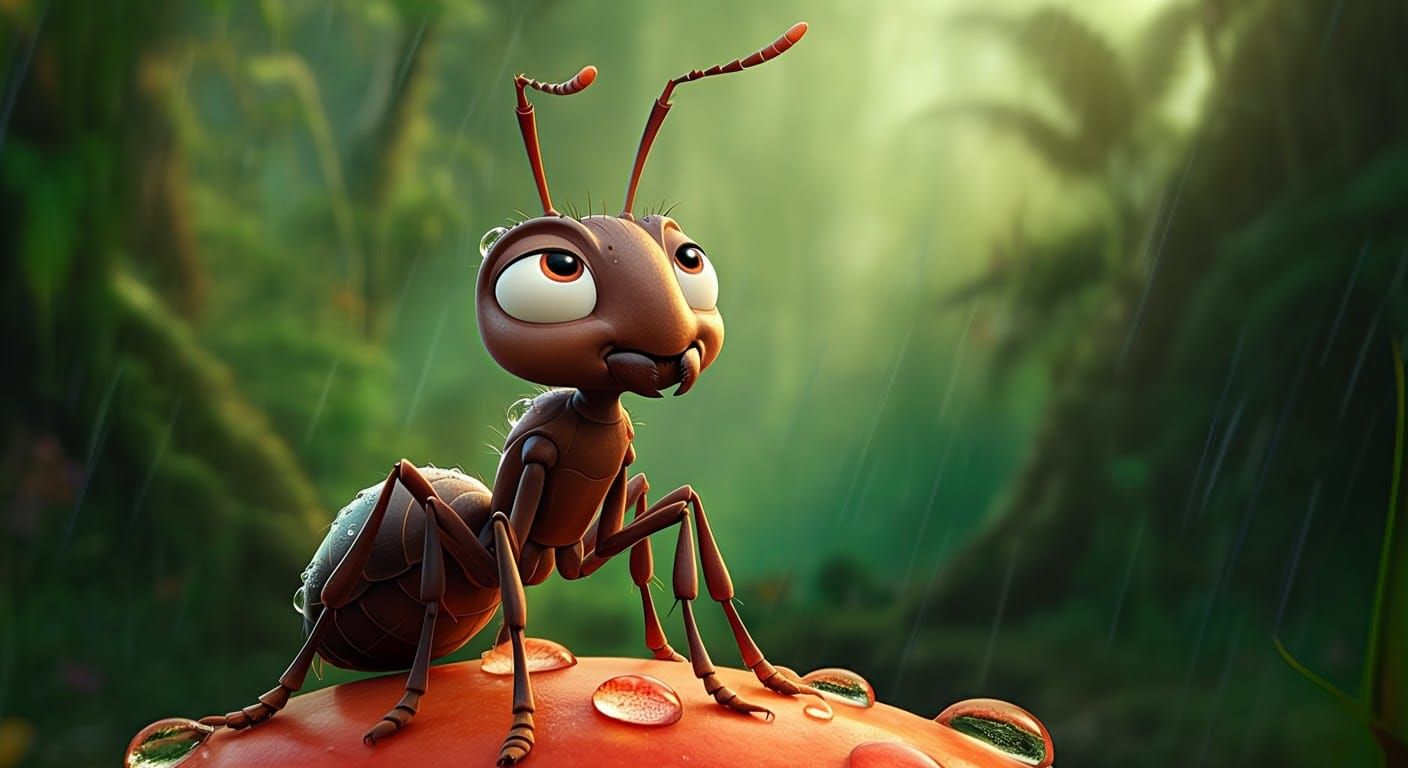 Ant on Mushroom: Detailed 3D Rendered Portrait