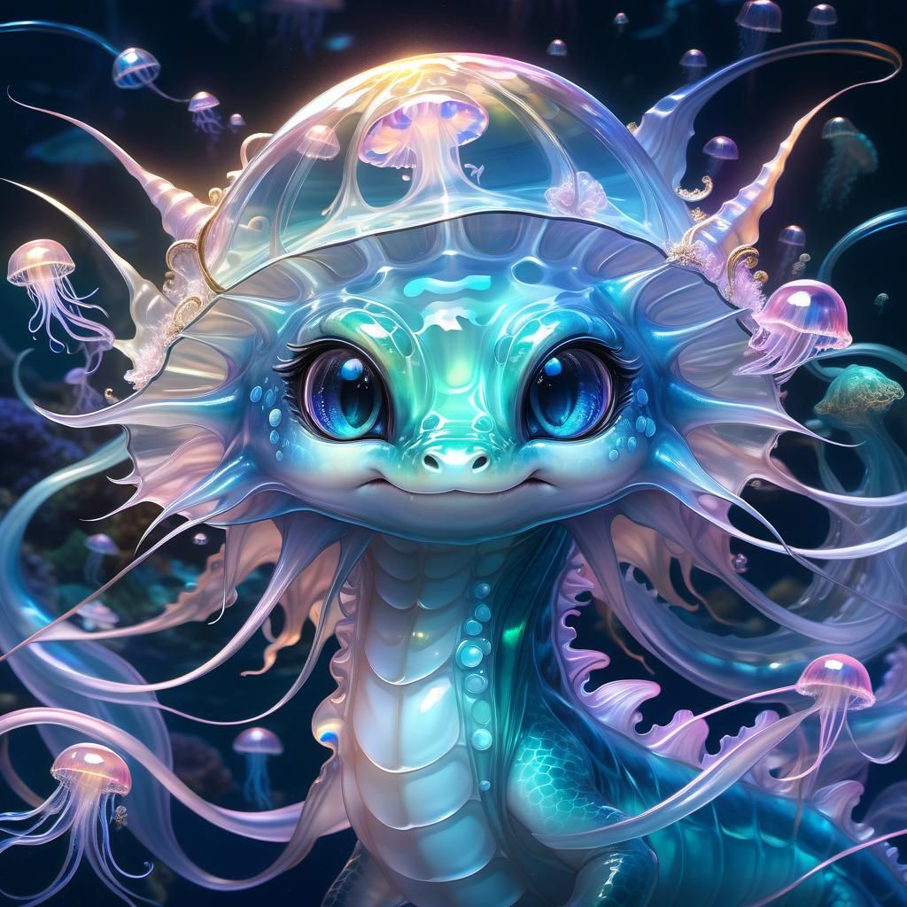 Bioluminescent Jelly Dragon in Anime Style