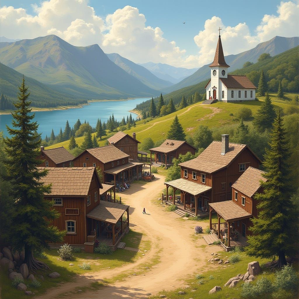 Rustic Frontier Town in Golden Light
