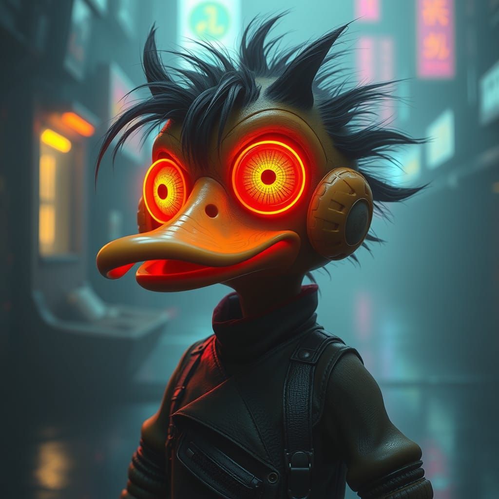 Bizarre Duckling Encapsulated in Cyberpunk Neon