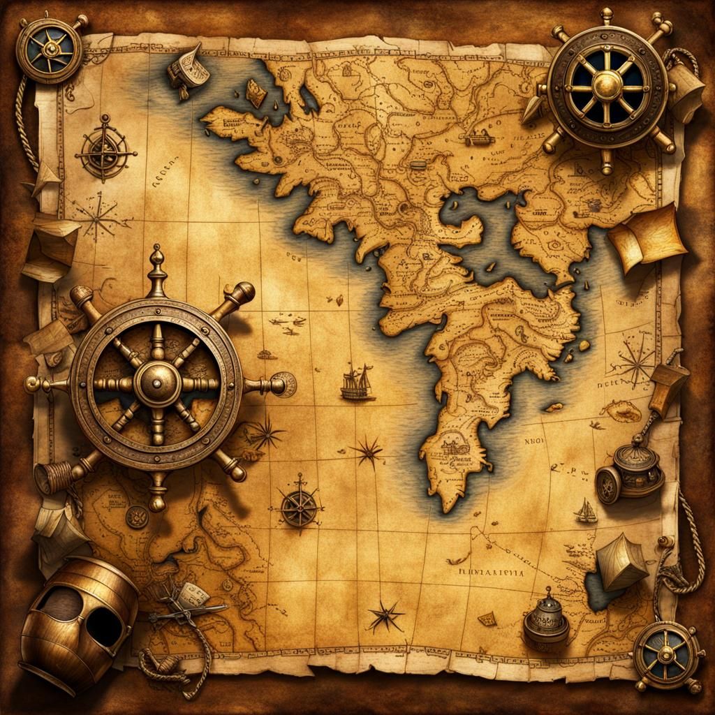 Photorealistic Pirate Treasure Map in Fantasy Style