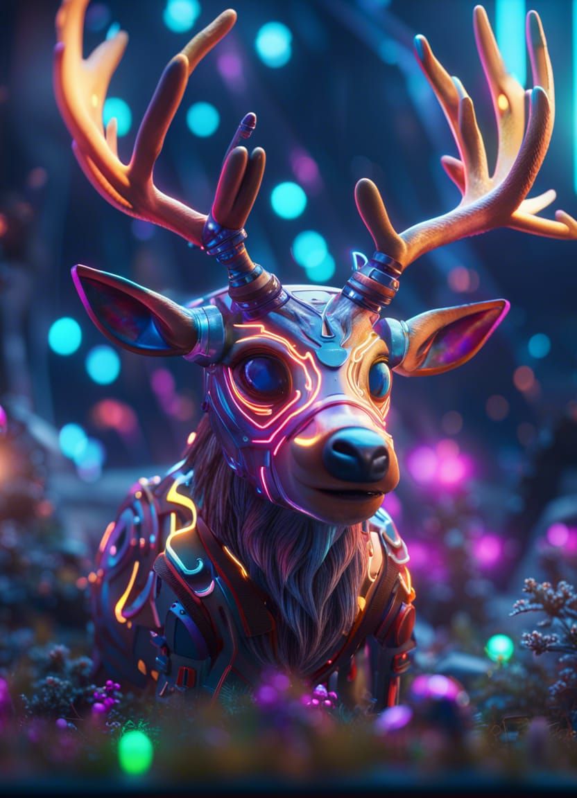 Futuristic Psychedelic Reindeer in 3D Game Style