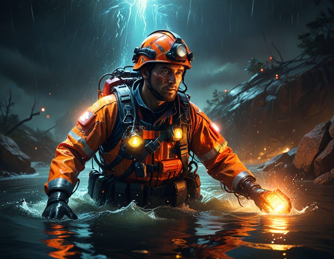 Heroic Rescuer Saving Person in Digital Painting