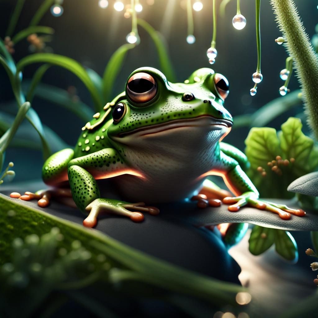 Hyperrealistic Frog in Bioluminescent Garden