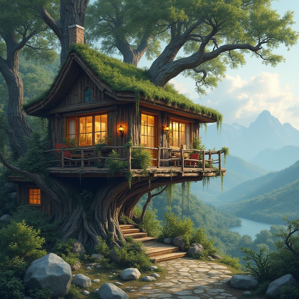 Surreal Treehouse on a Mountain Peak