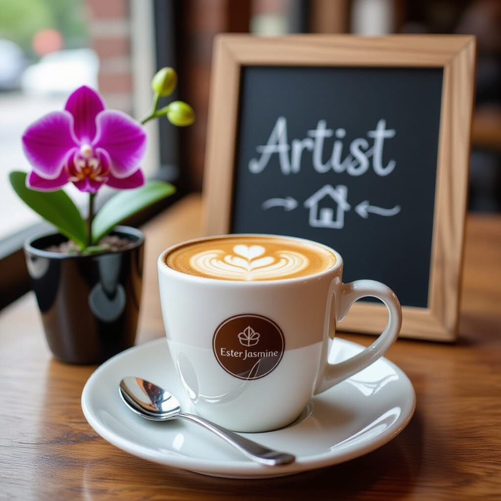 Cozy Coffee Shop Latte Art with Orchid