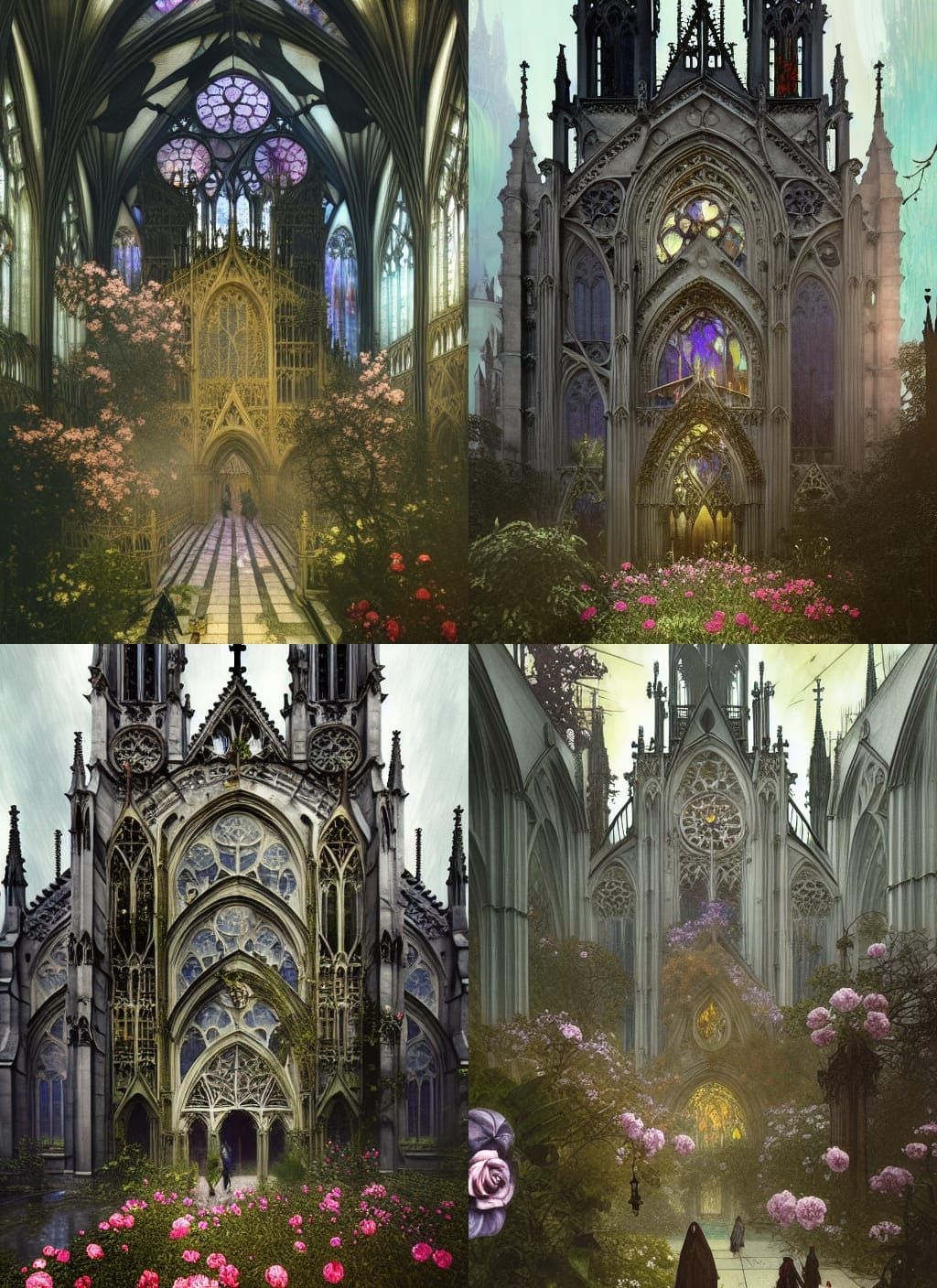 Overgrown Gothic Cathedral in Rococo Art Nouveau Style