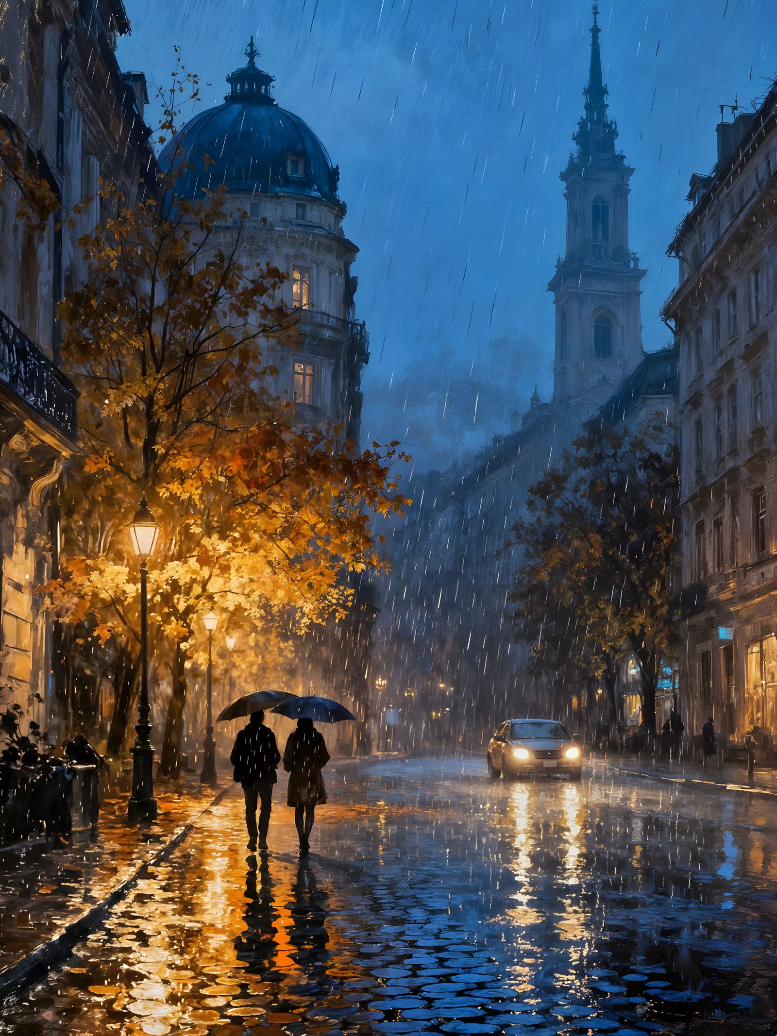 Autumn Rain in the City