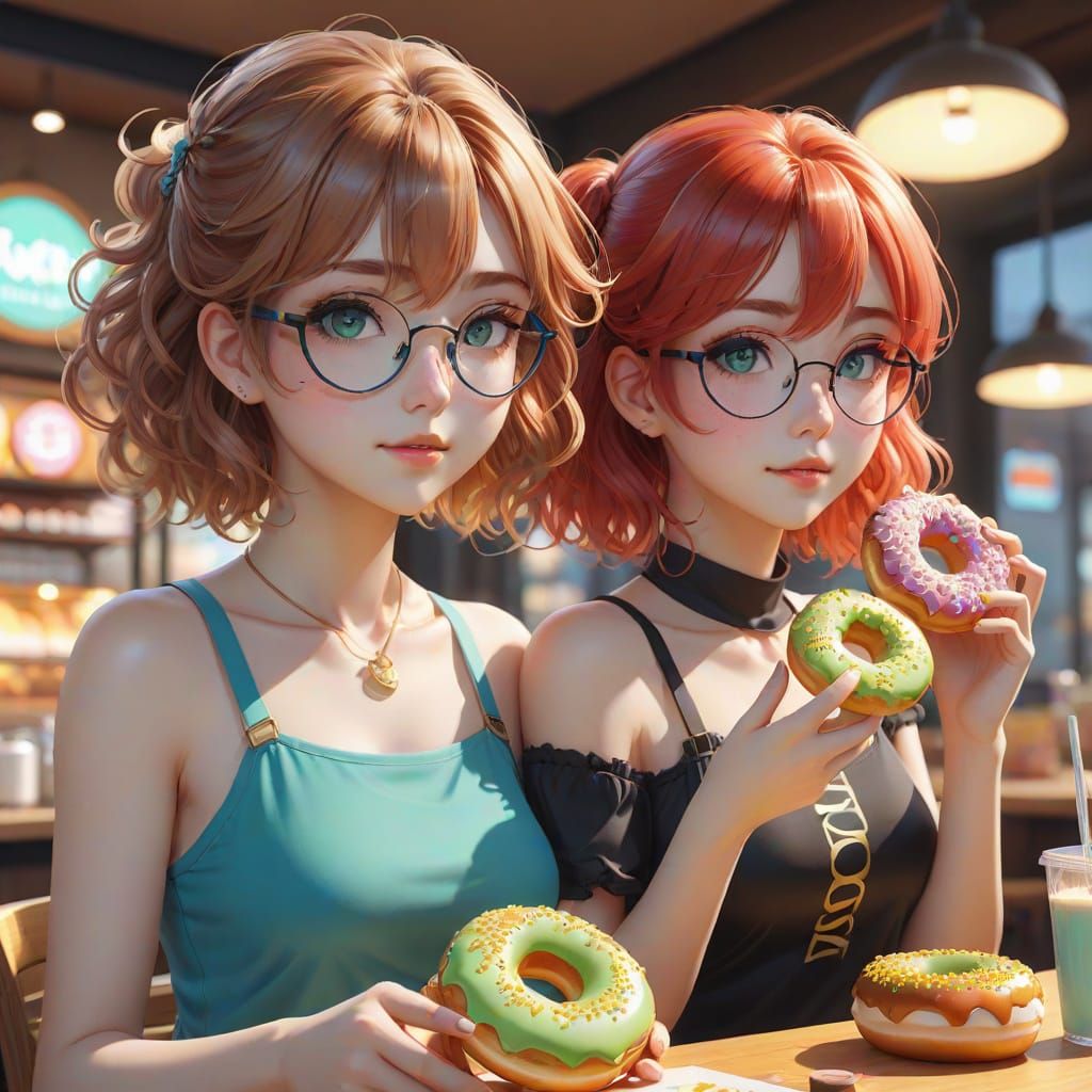 Girls Enjoy Donuts in a Whimsical Setting