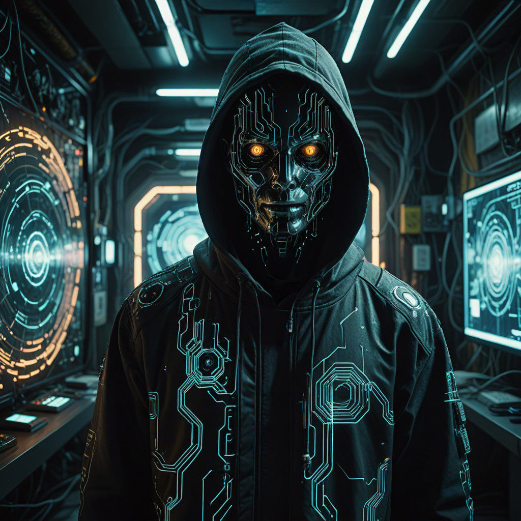 Surreal Cyberpunk AI Entity in Futuristic Home