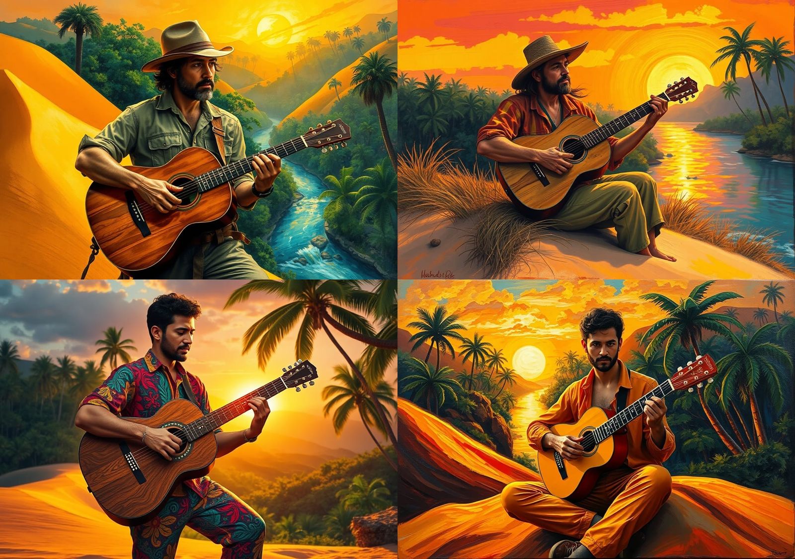 Tropical Forest Guitarist in Impressionist Style