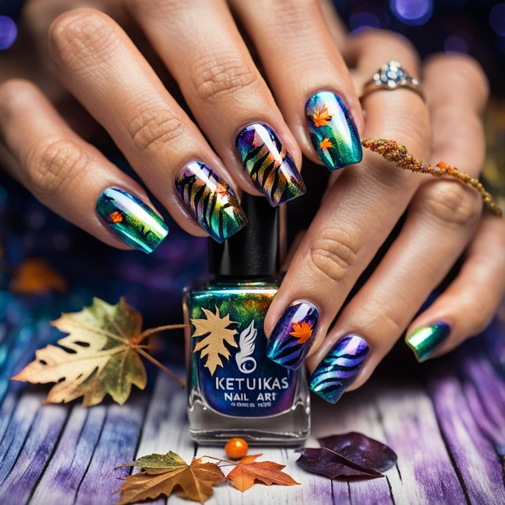 Iridescent Nail Polish Still Life in Autumn