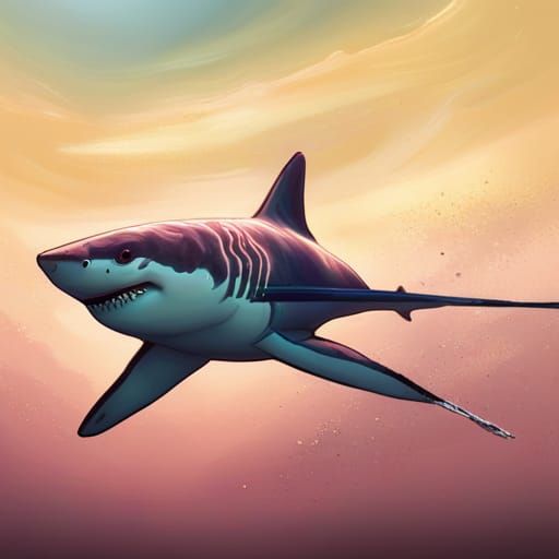 Great White Shark Flies Through Cosmos: Hyperrealistic Art