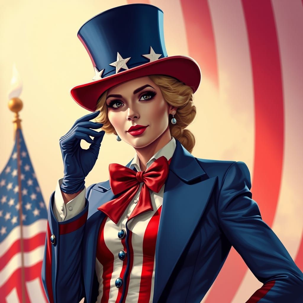 Female Uncle Sam in Patriotic Attire