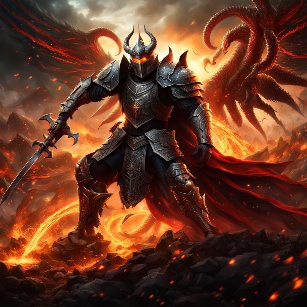 Celestial Knight Duels Demonic Beast in Epic Battle