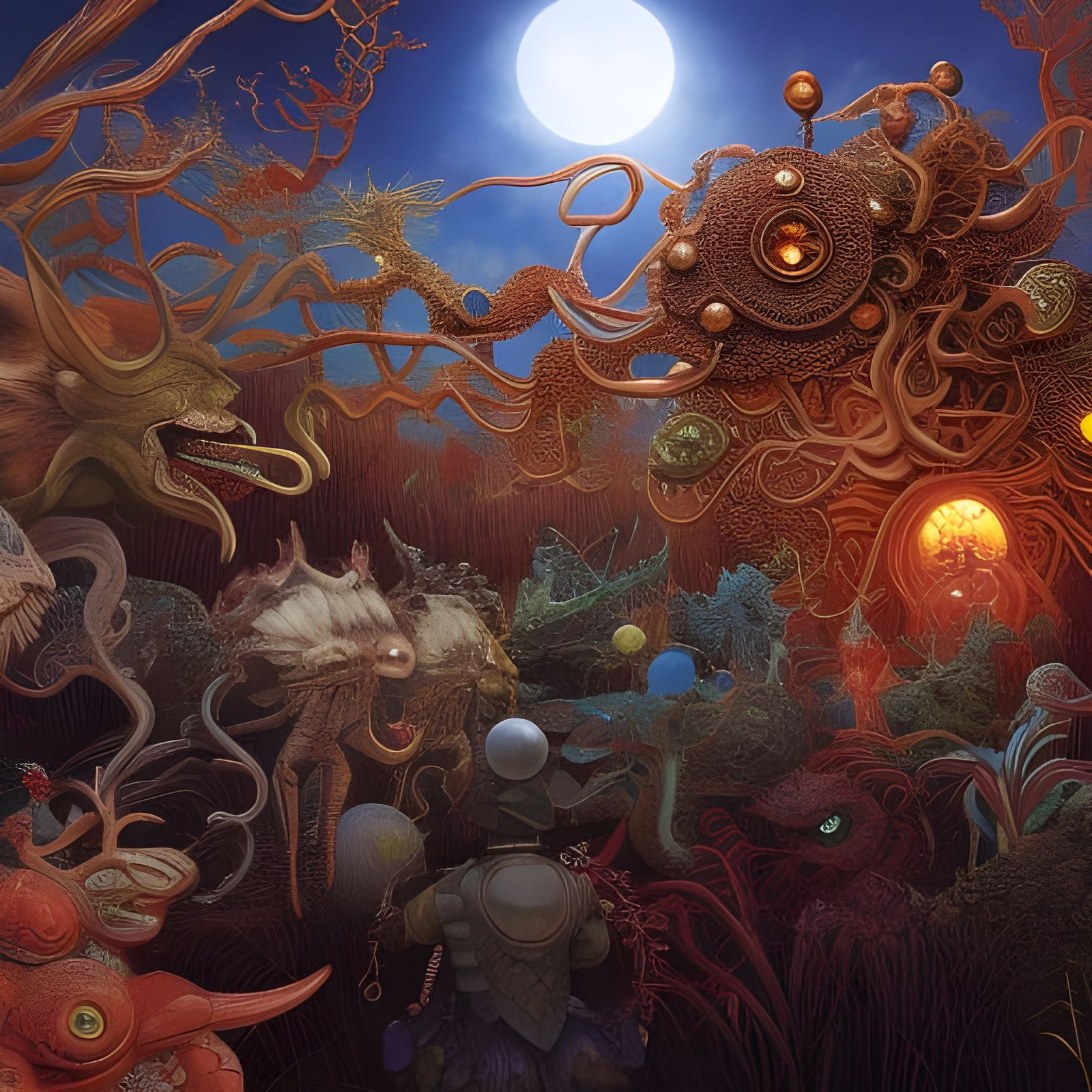 Grotesque Intertwined Creatures in Alien World