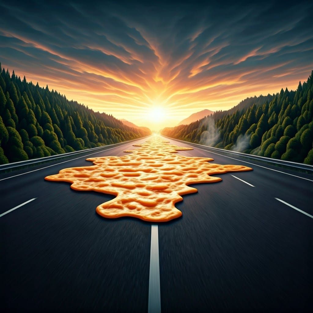 Surreal Deep-Fried Road in Dreamscape