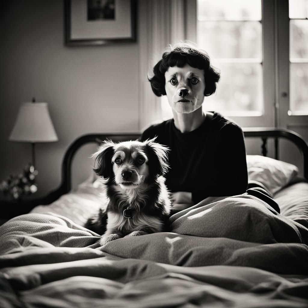 Melancholic Woman with Dog, Arbus-Inspired Photography