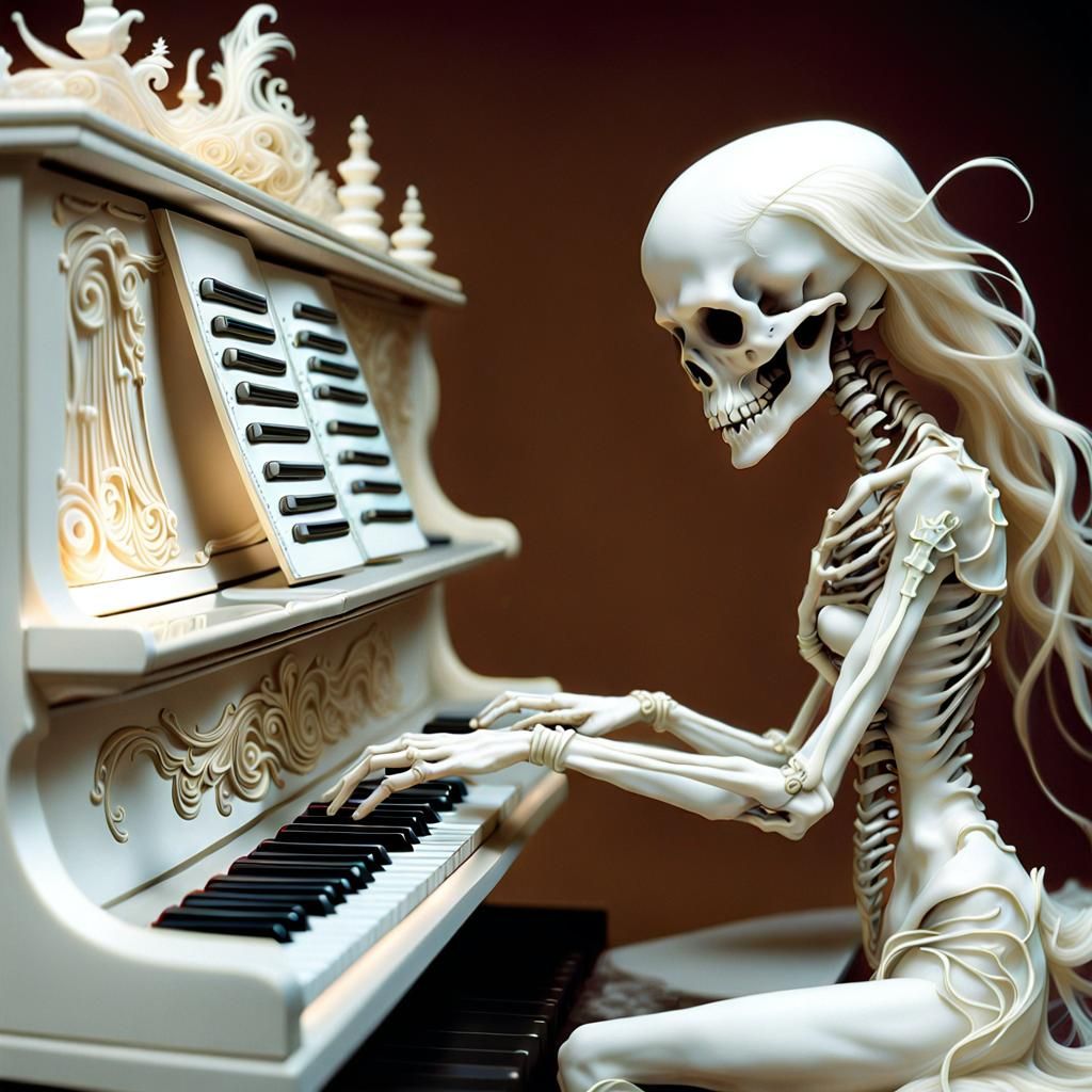 Skeleton Pianist: Ghostly Gothic Illustration