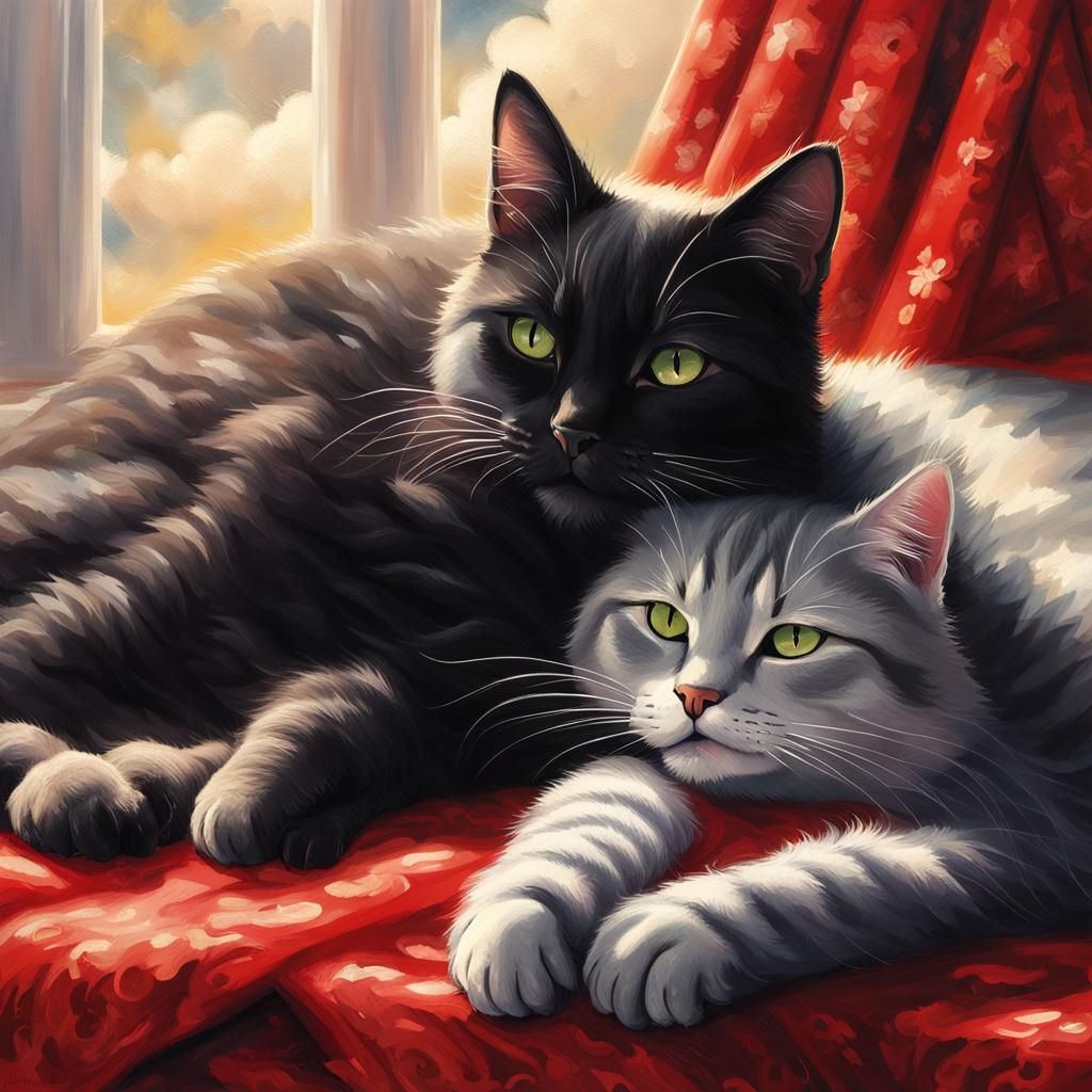 Cats Cuddling in Heavenly Sunlight