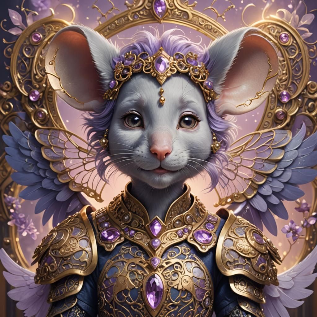 Anthropomorphic Mouse Portrait with Angel Wings