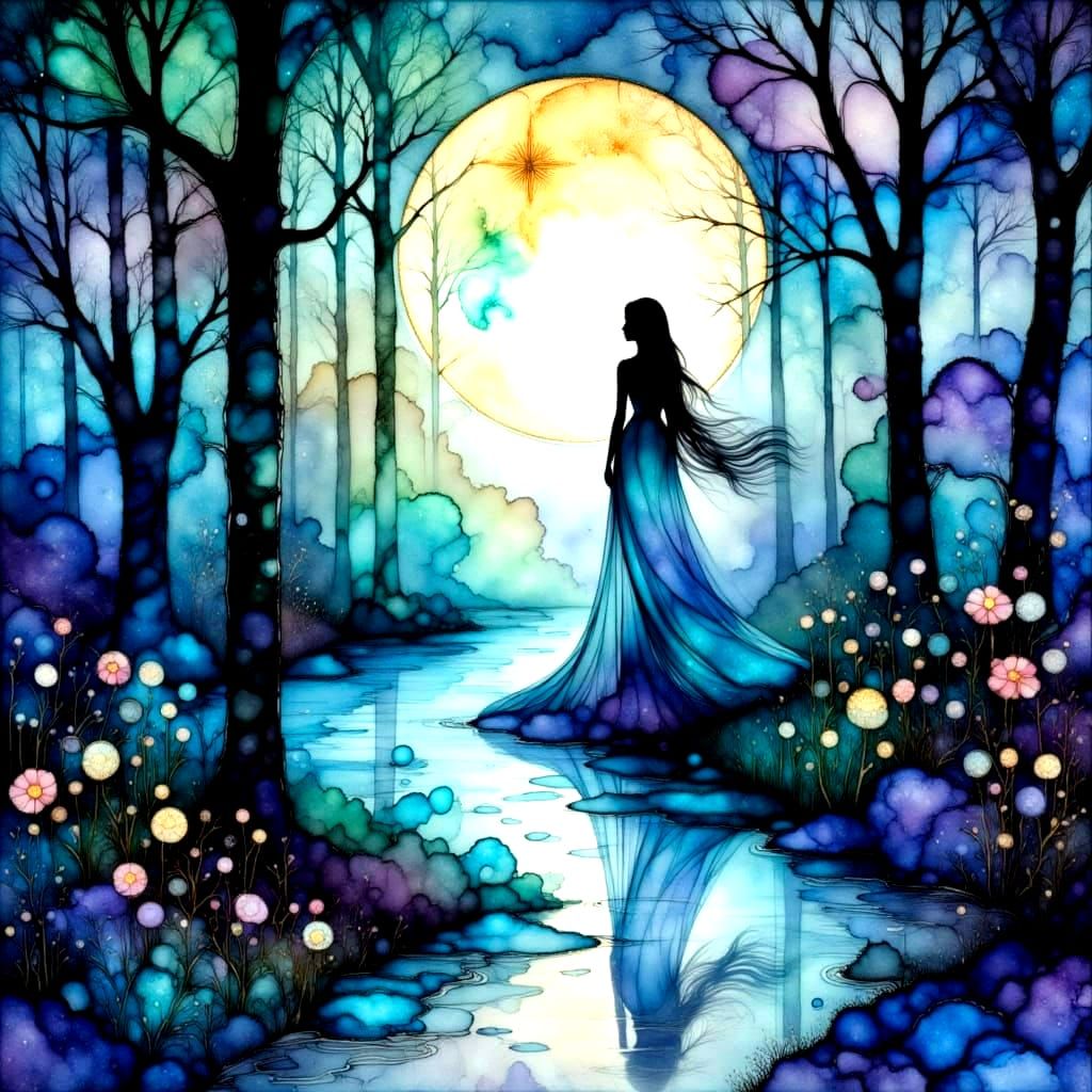 Moonlit Dreamscape in Vibrant Alcohol Ink