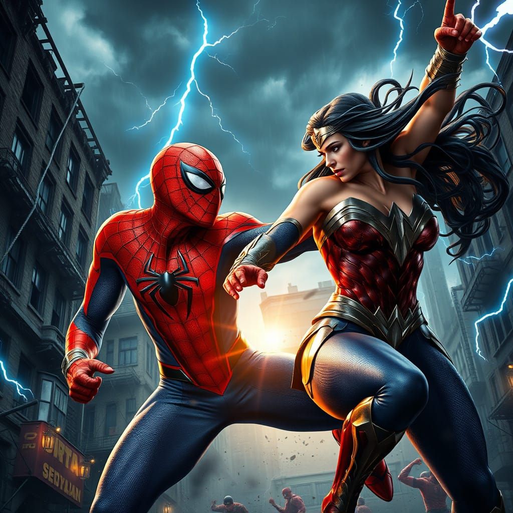 Cinematic Spider-Man Battles Wonder Woman in Gritty Urban La...
