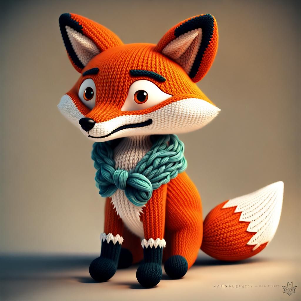 Knitted Fox Digital Art, High Detail Character