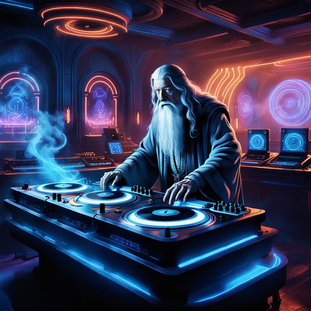 Gandalf Spins Records in a Fantasy Nightclub