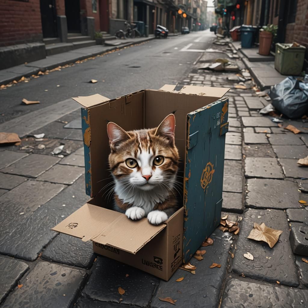 A Sad Cat in a Box: Detailed Matte Painting
