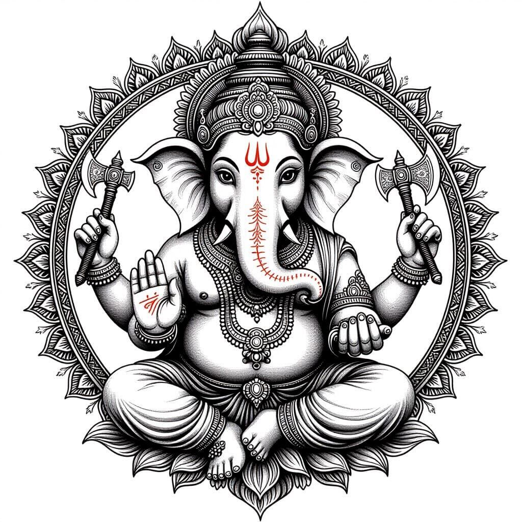 Ganesha in Mandala Art Style Pencil Sketch