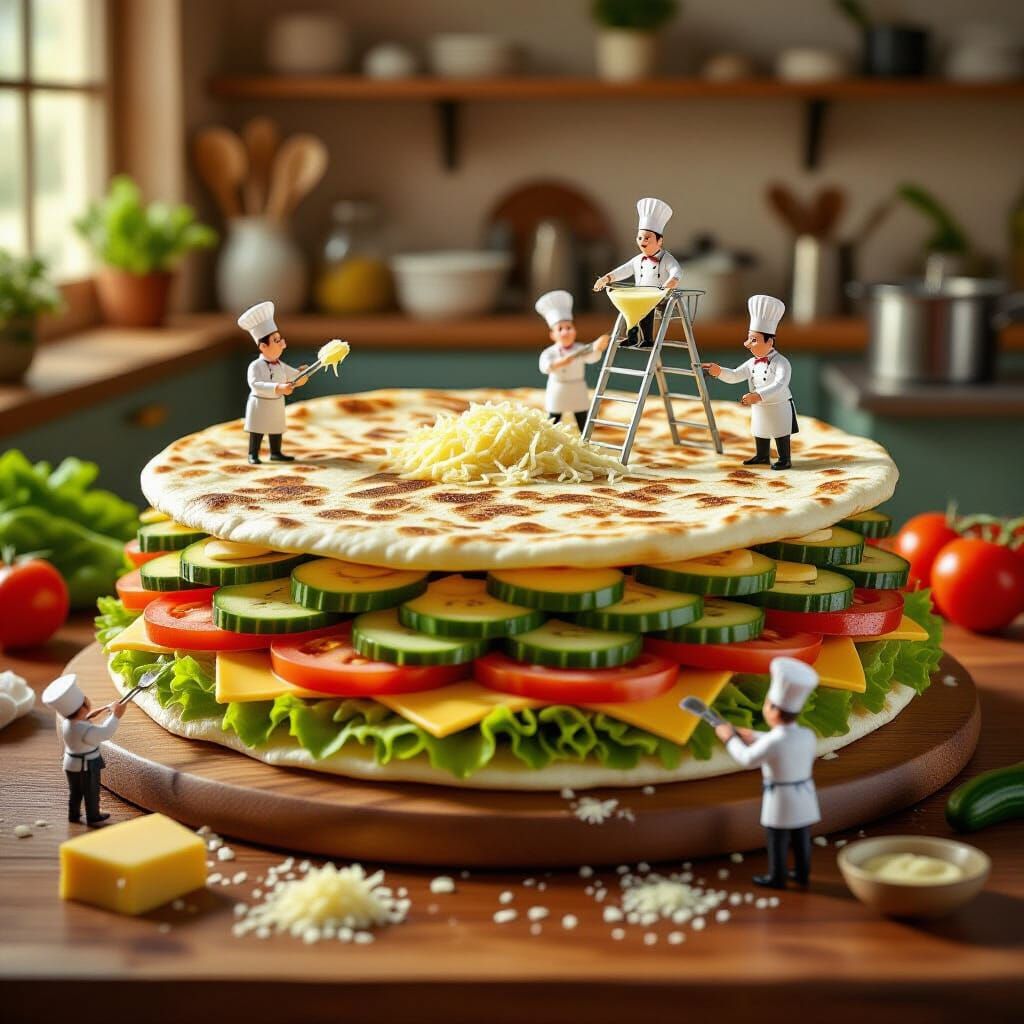 Miniature Chefs Prepare Giant Tortilla in Pixar Style