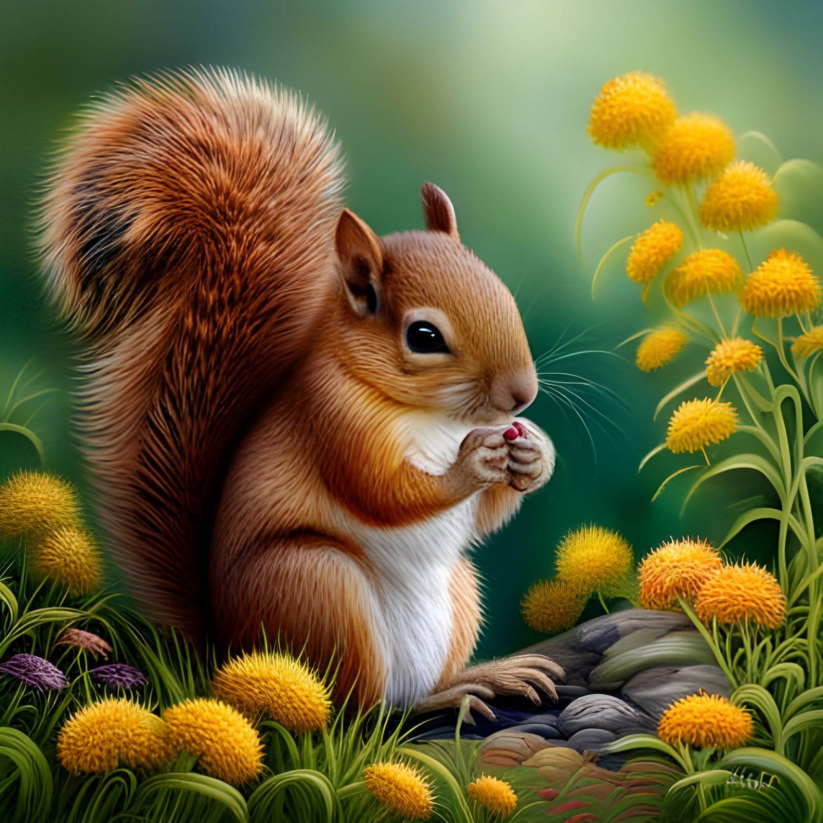 Adorable Squirrel in Flower Garden Splash Art