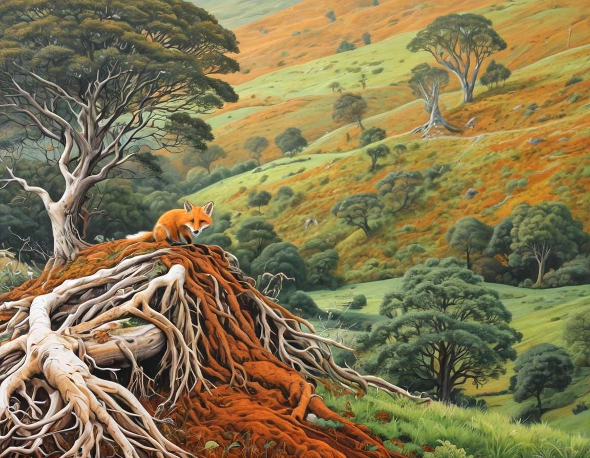 Fox in Lush Landscape: An Artistic Rendition