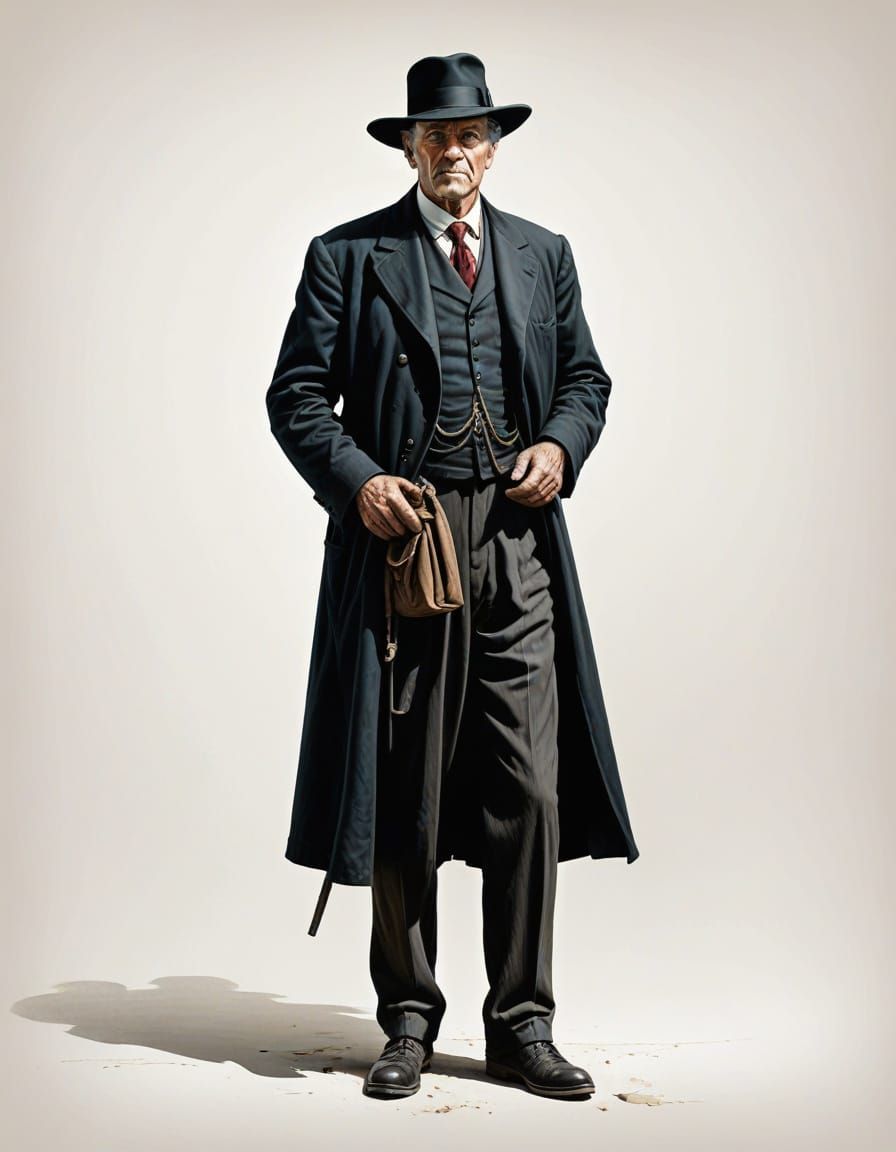 Aged Undertaker in 1940s France Illustration