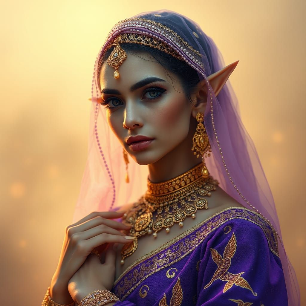 Enchanting Arabian Elf Woman in Ethereal Setting