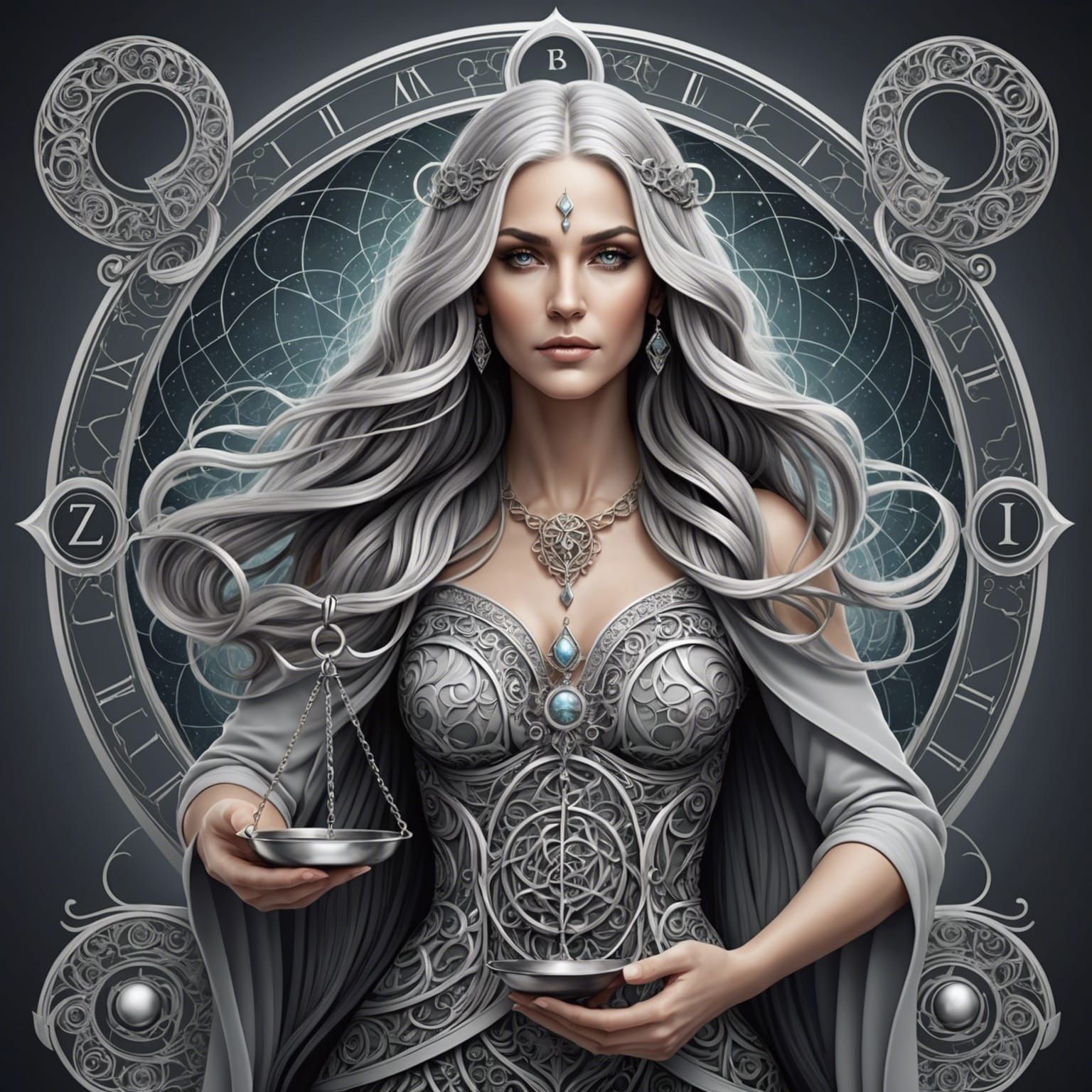 Libra Zodiac Beauty with Justice Scale