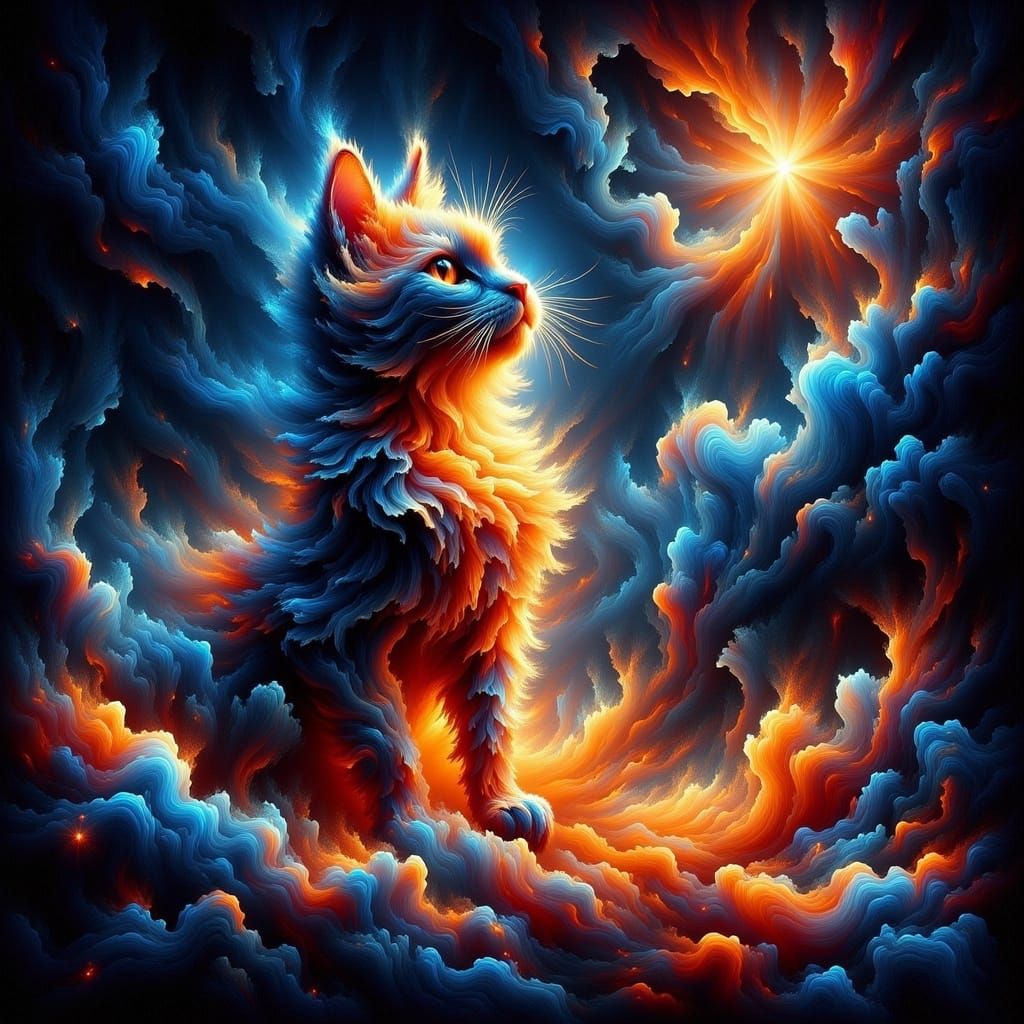Celestial Calico Cat in Cosmic Watercolor Starscape