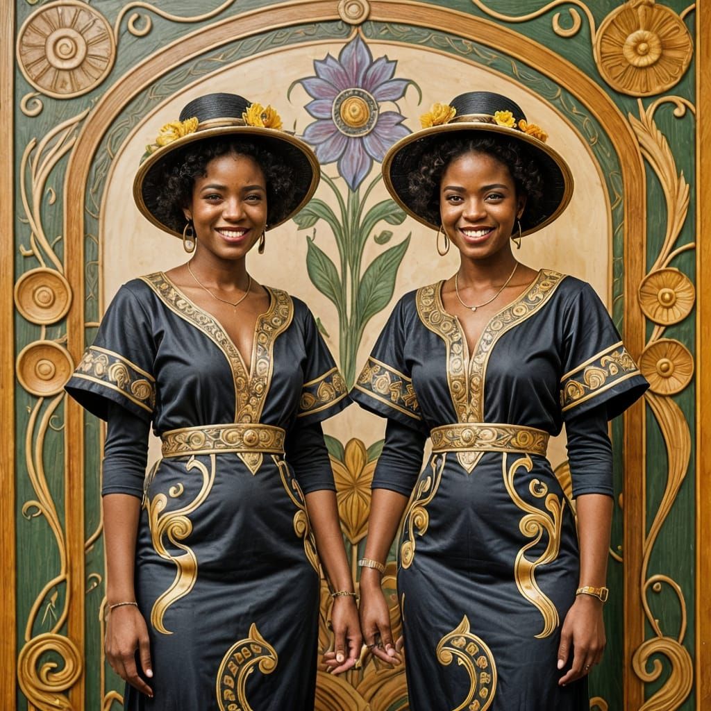 Vibrant Art Nouveau Portraits of Twin Women