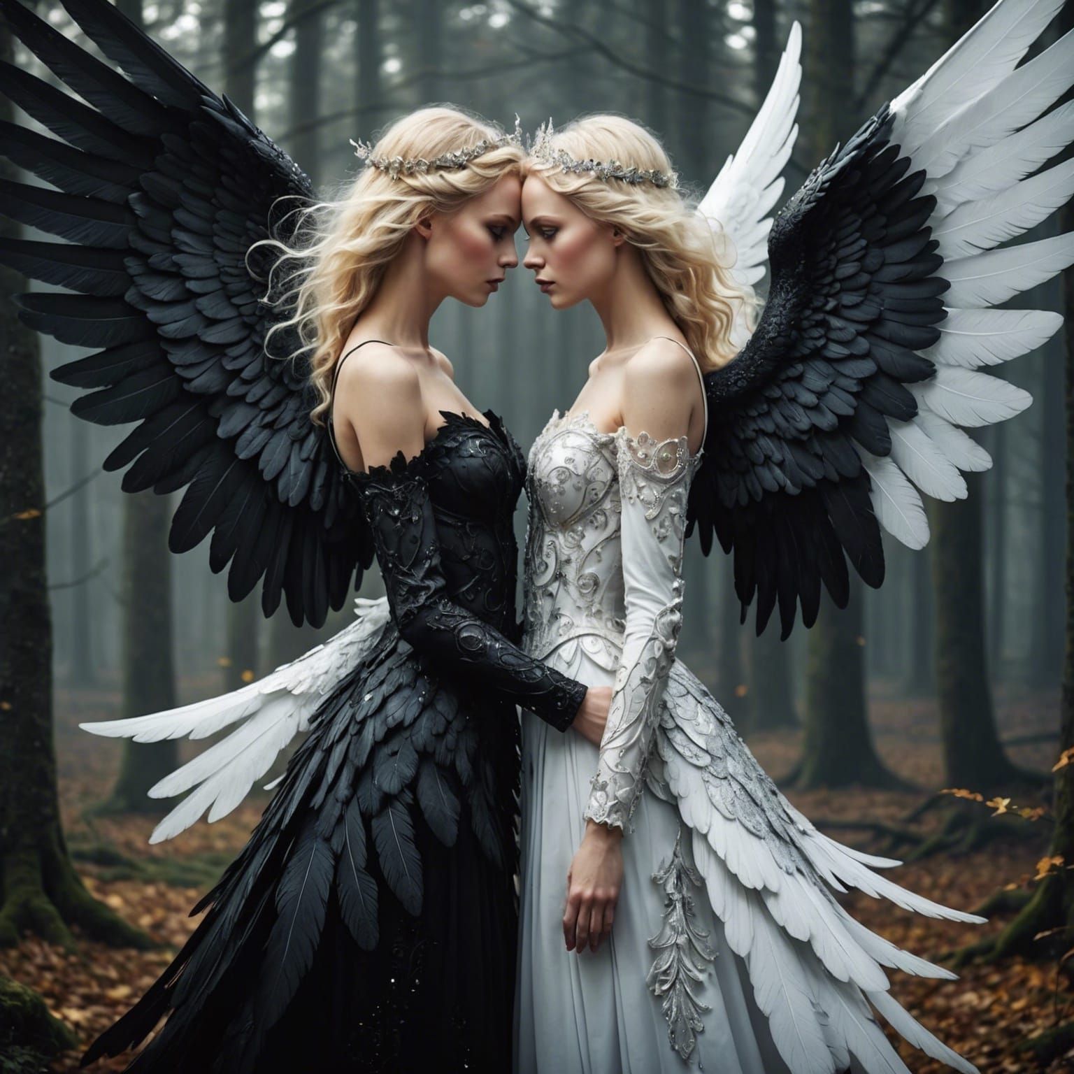 Angelic Encounter in Surreal Folk Art Style