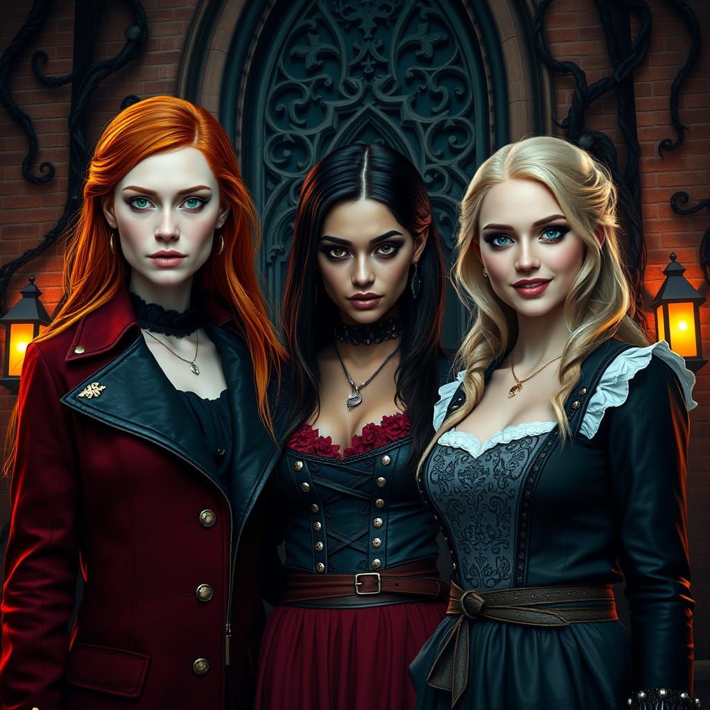 Ginger Goddess Unites with Dark Goth and Blonde Beauty in Fr...