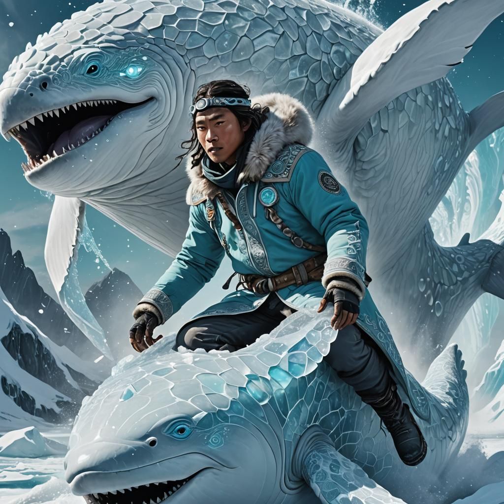 Inuit Rides Whale in Dreamy Arctic Concept Art