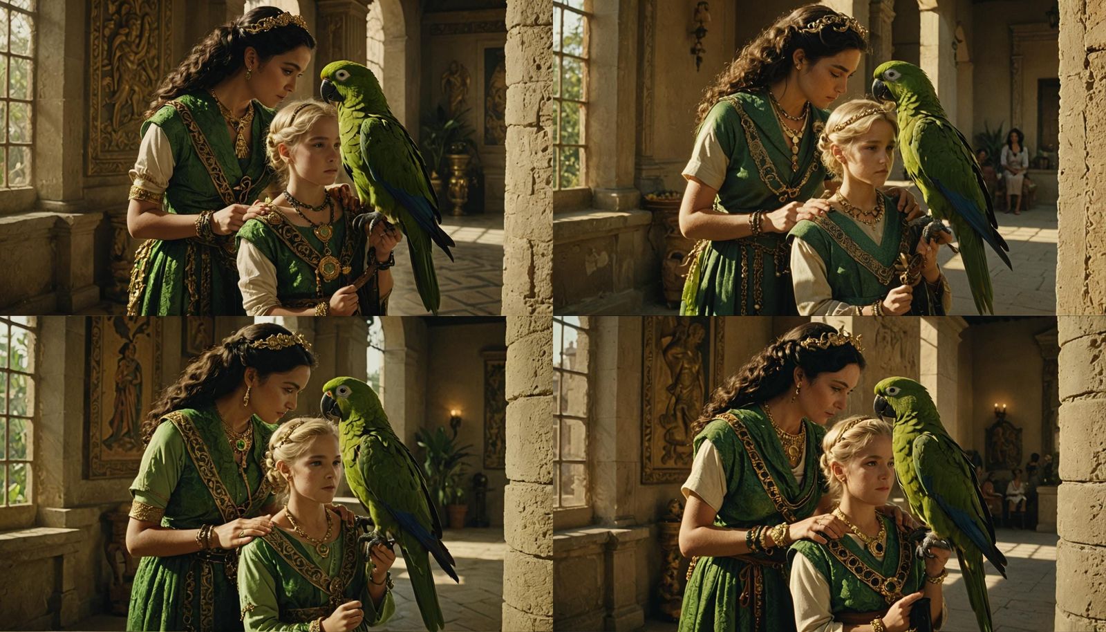 Ancient Rome: Rich Girl with Servant and Parrot