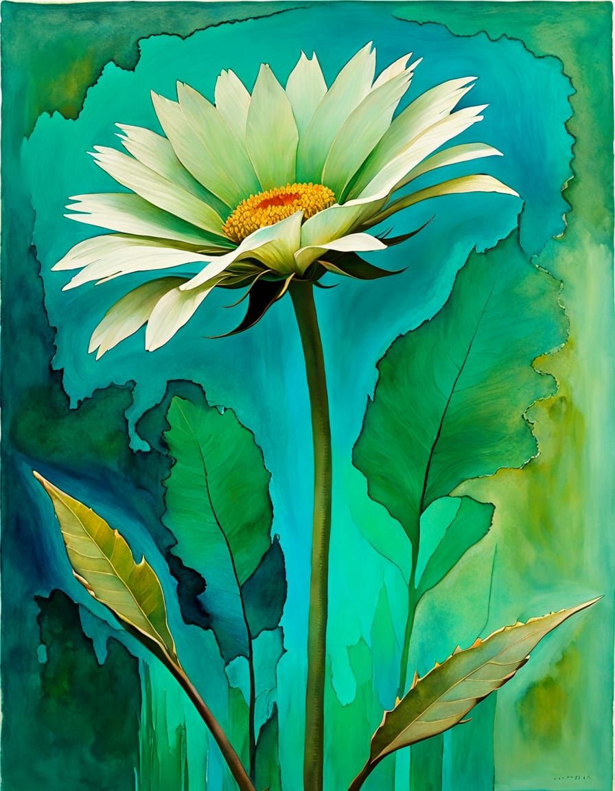 Dreamlike Flower Stem in Whimsical Summer Landscape