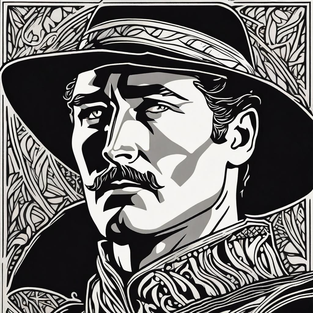 Errol Flynn as Paris, Linocut Zentangle Portrait