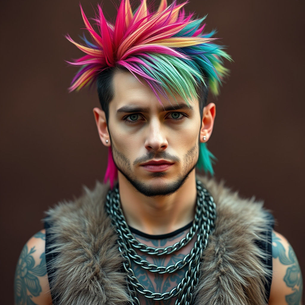 Punk Man with Spiky Hair and Chains