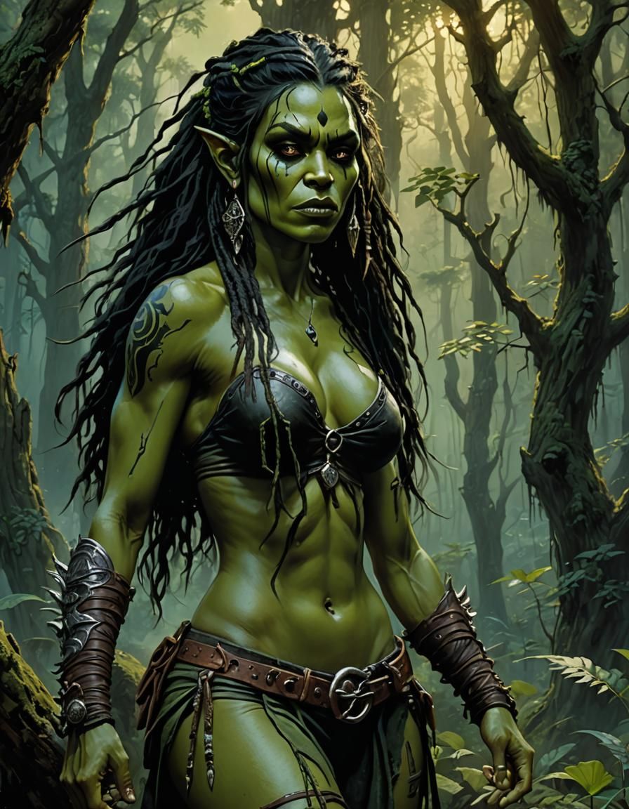 Fantasy Orc Woman in a Creepy Forest